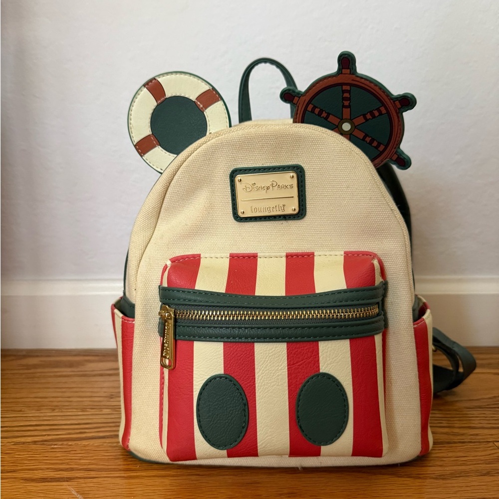 Loungefly Red and Cream Satchel Bag with Striped Design